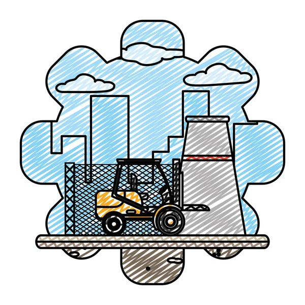 Sanayi Fabrikası Forklift Inşaat Makine Vektör Çizim Doodle — Stok Vektör