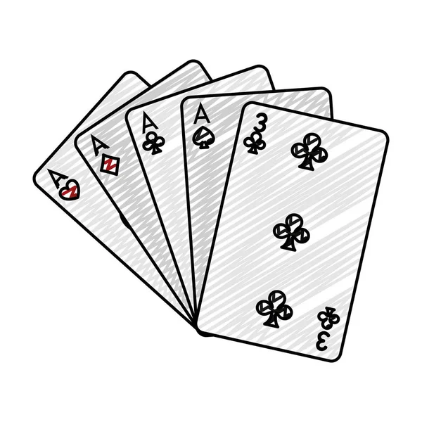 Garabato Cuatro Tipo Casino Juego Cartas Vector Ilustración — Vector de stock