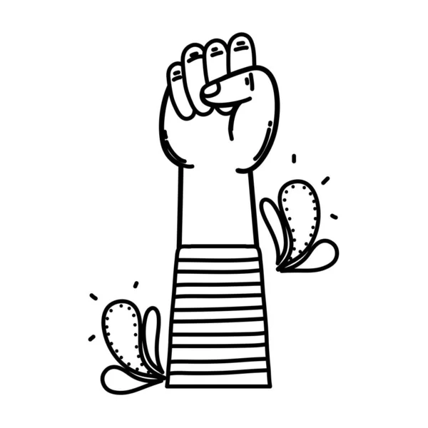 Line Fist Hand Gesture Butterflies Vector Illustration — Stock Vector