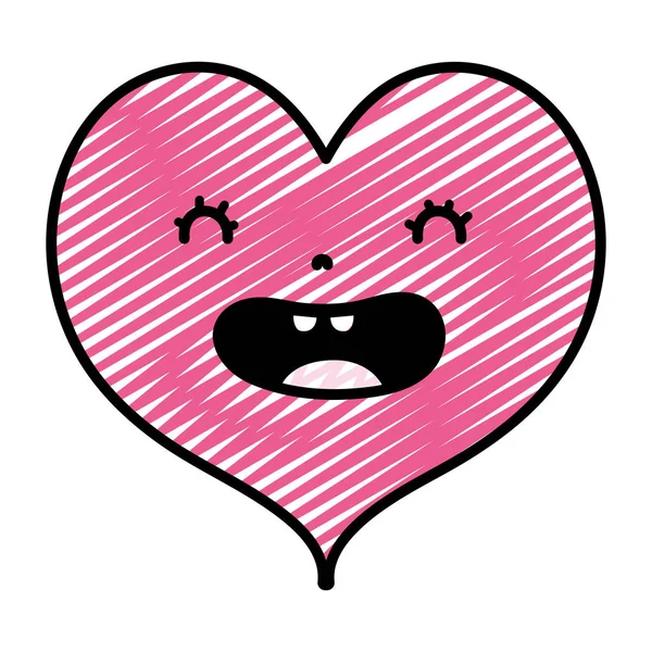 Doodle Kawaii Engraçado Coração Bonito Amor Vetor Ilustração — Vetor de Stock