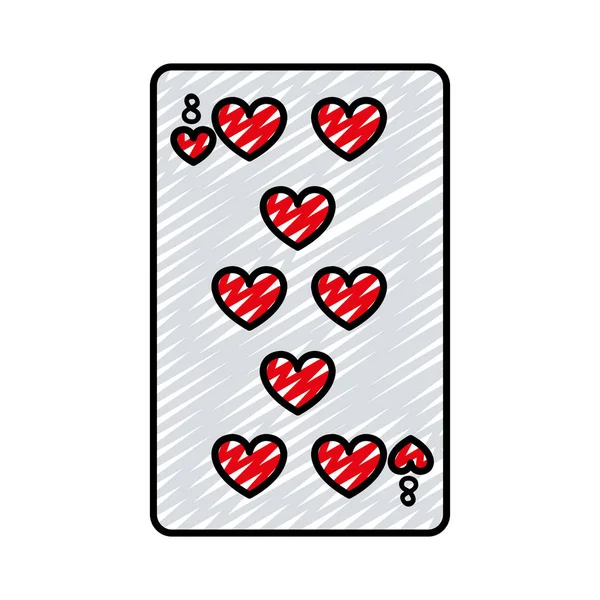 Garabato Ocho Corazones Casino Tarjeta Juego Vector Ilustración — Vector de stock