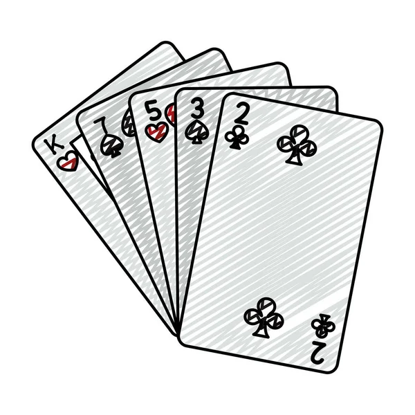 Doodle Υψηλό Χέρι Καζίνο Κάρτα Παιχνίδι Διανυσματικά Εικονογράφηση — Διανυσματικό Αρχείο