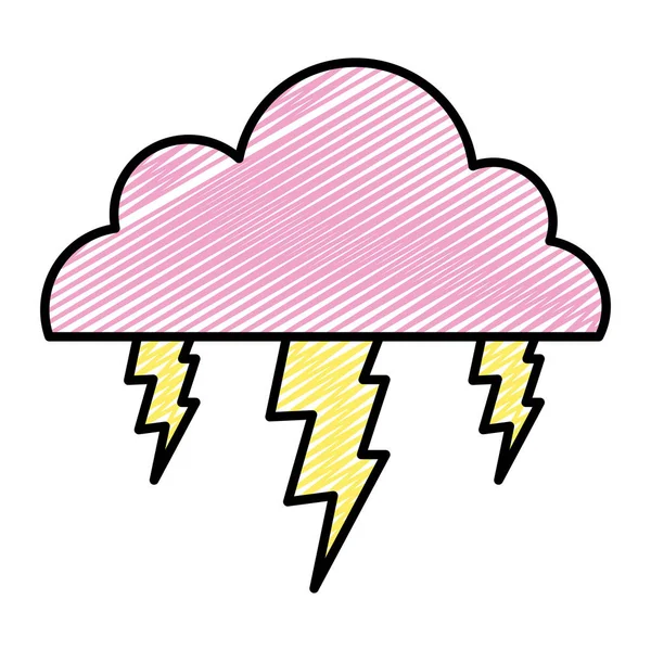Bulut Gök Gürültüsü Izgaralı Fırtına Hava Vektör Çizim Ile Doodle — Stok Vektör