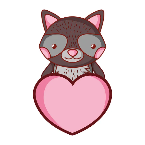 cute raccoon wild animal with heart vector illustration