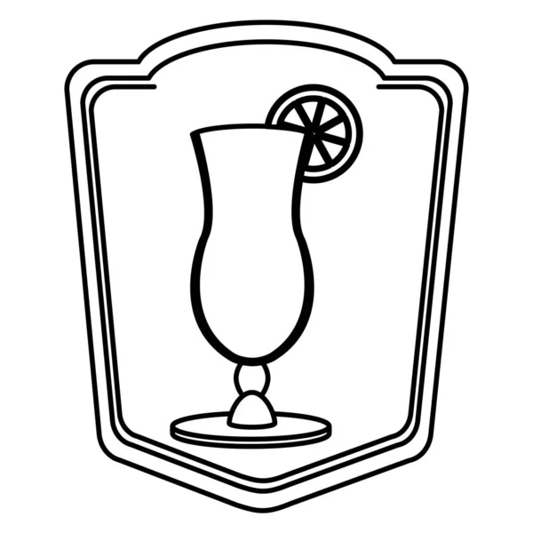 Ligne Verre Cocktail Boisson Avec Illustration Vectorielle Emblème Citron — Image vectorielle