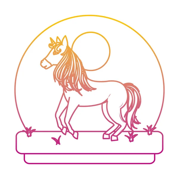 Línea Degradada Belleza Unicornio Con Cuerno Peinado Ilustración Vector Paisaje — Vector de stock