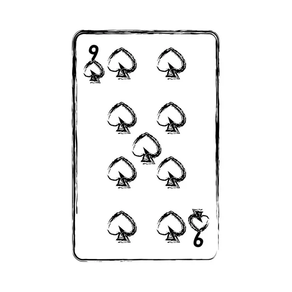 Grunge Nine Pikes Casino Card Game Vector Illustration — Stock Vector