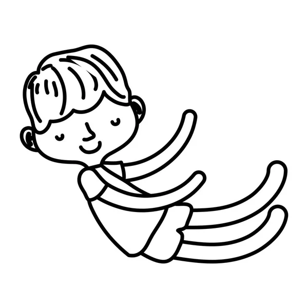 Line Child Boy Hairstyle Sleeping Pajamas Vector Illustration — Stock Vector