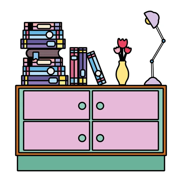 Färg Böcker Med Blommor Vas Och Lykta Dresser Vektorillustration — Stock vektor