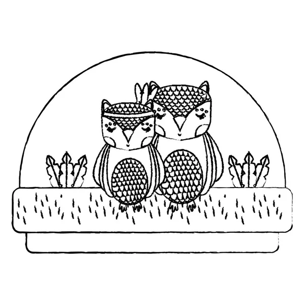 Гранжеві Милі Сови Тварини Разом Сільській Місцевості Векторні Ілюстрації — стоковий вектор