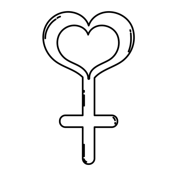 Línea Signo Femenino Con Ilustración Vector Diseño Forma Corazón — Vector de stock