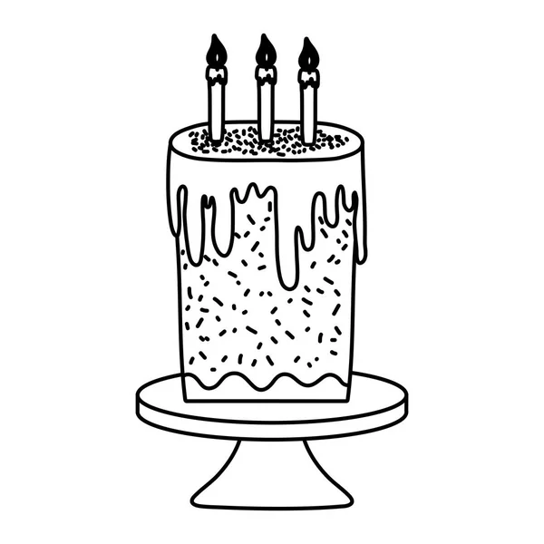 Linie Süße Torte Mit Brennenden Kerzen Der Tabelle Vektor Illustration — Stockvektor