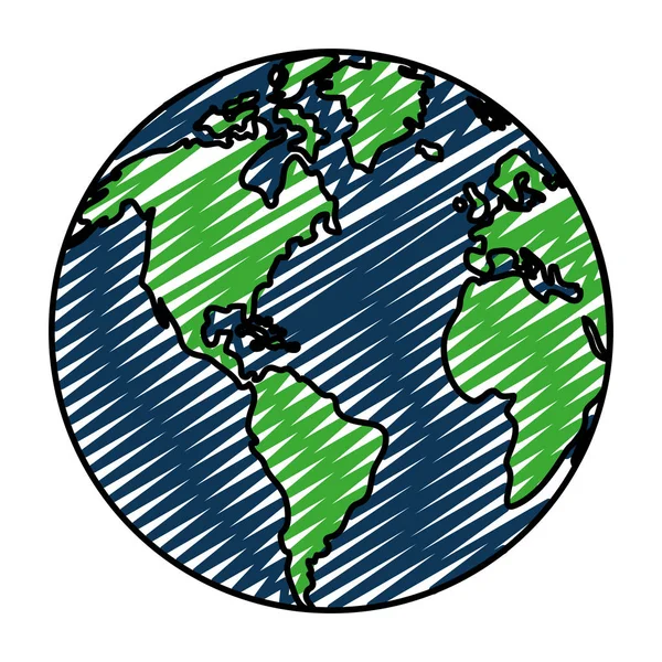 Doodle Globala Jorden Planet Geografi Kontinenten Vektorillustration — Stock vektor