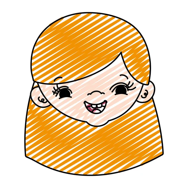 Doodle Kind Mädchen Kopf Mit Langen Frisuren Vektor Illustration — Stockvektor