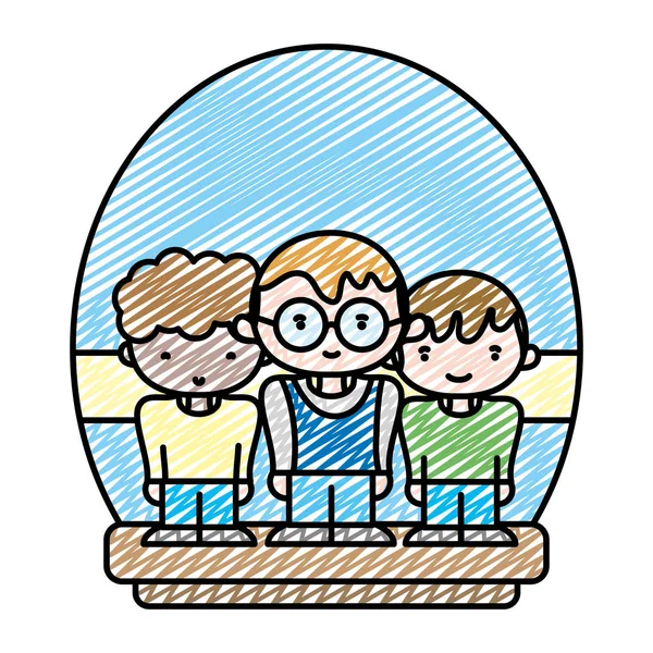 Doodle Meninos Amigos Com Roupas Casuais Ilustração Vetor Penteado — Vetor de Stock