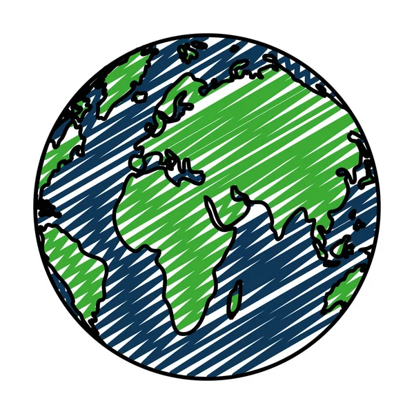 Doodle Van Globale Aarde Planeet Geografie Kaart Vectorillustratie — Stockvector