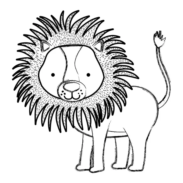 Grunge Cute Male Lion Wild Animal Vector Illustration — Stock Vector