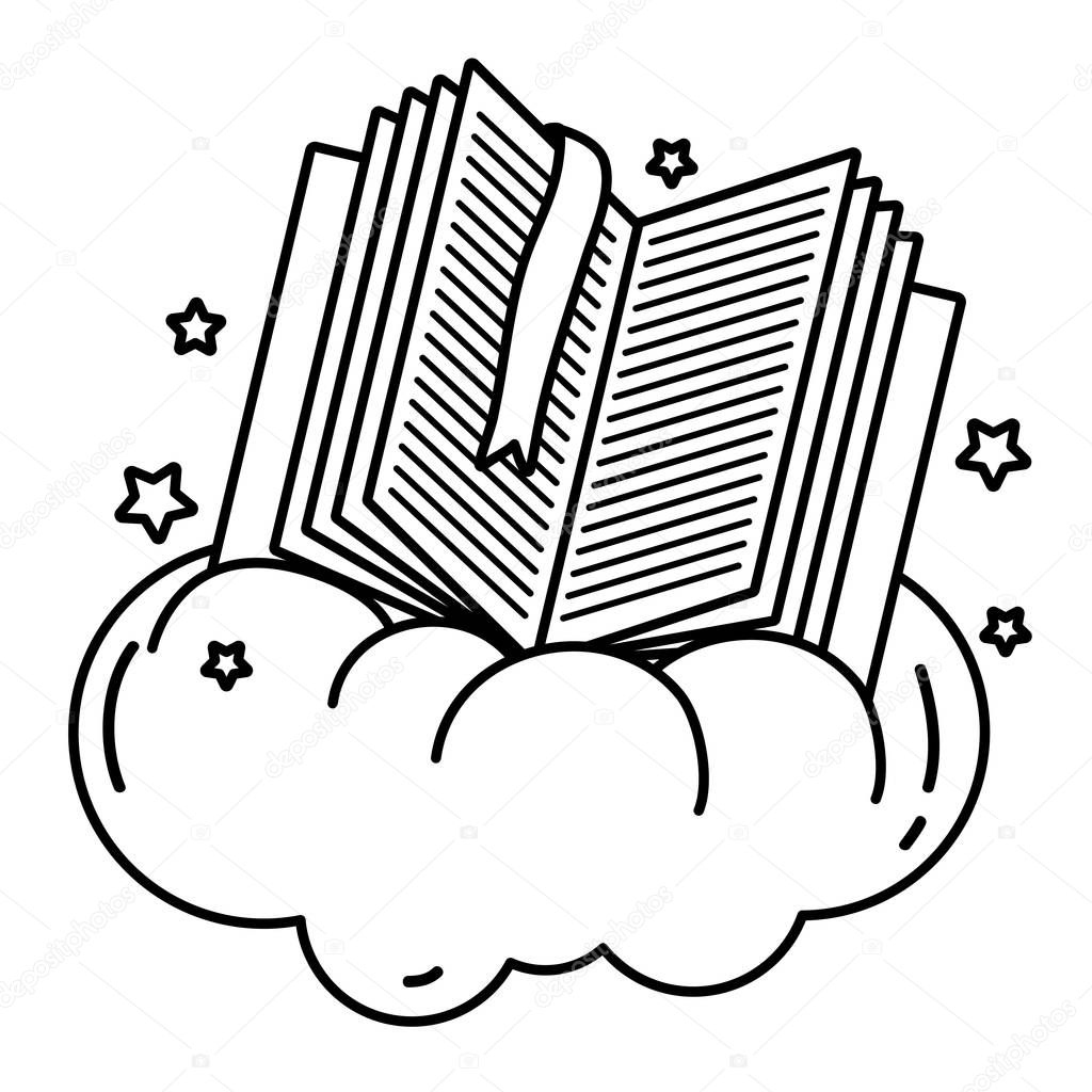 line open book with separator in the cloud and stars vector illustration