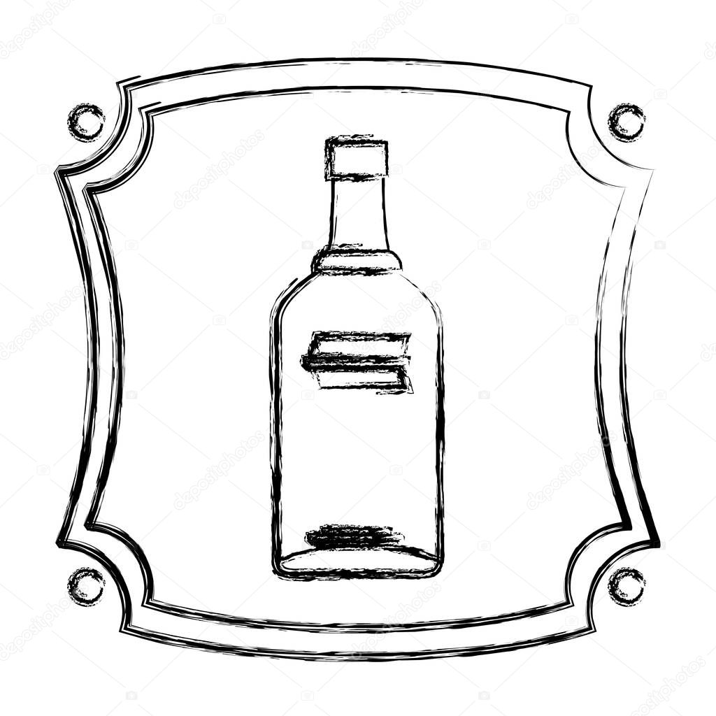 grunge emblem with vodka liquor bottle beverage vector illustration