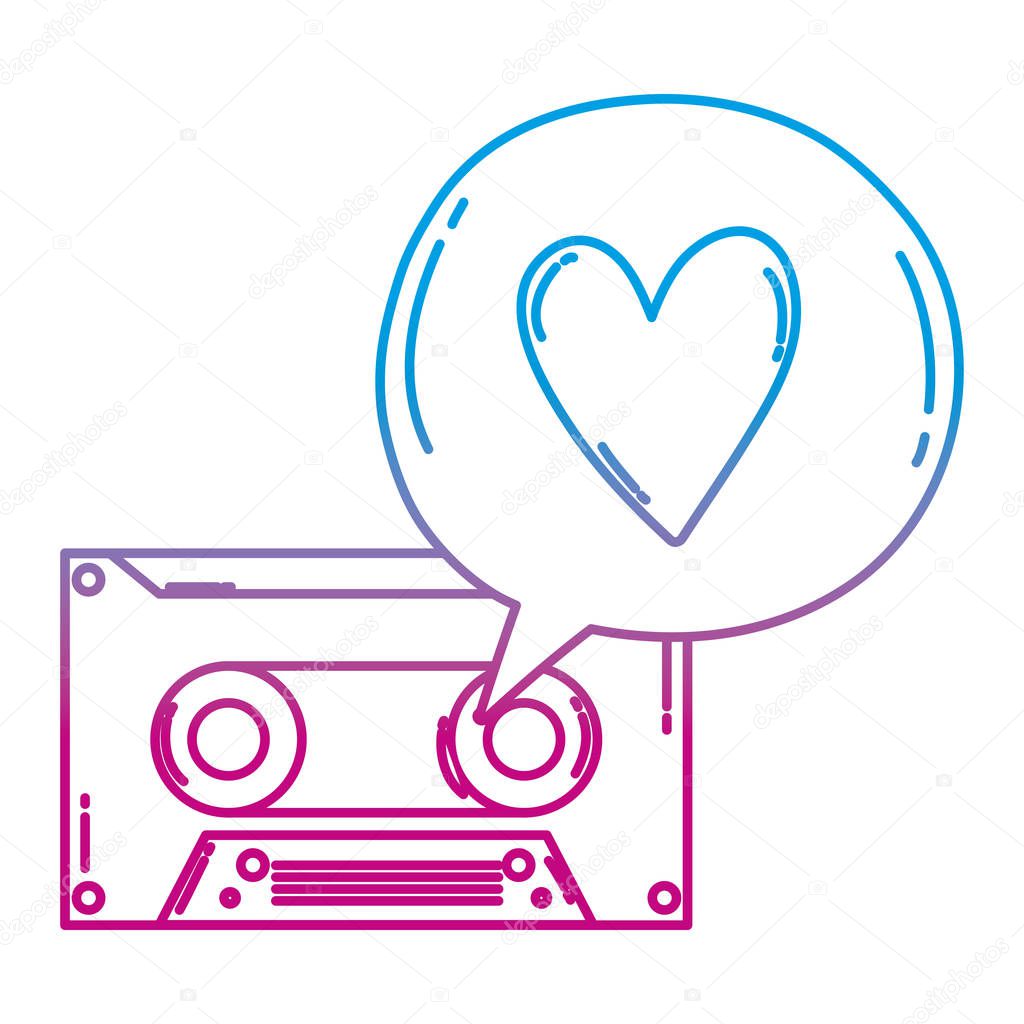 degraded line retro cassete tape with heart inside chat bubble vector illustration