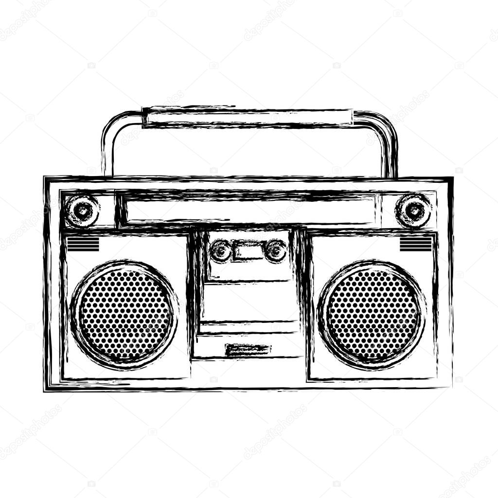 grunge retro radio music object technology vector illustration