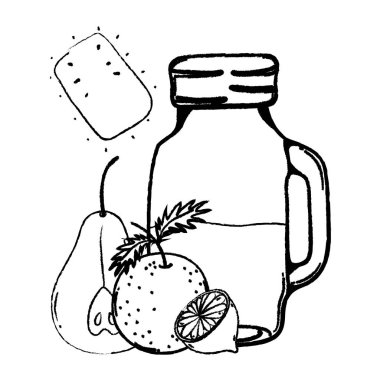 Grunge kare vektör çizim Mason'la içinde meyve sağlıklı meyve suları