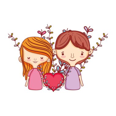 hoş bir çift ve kalp dalları yaprakları vektör çizim ile