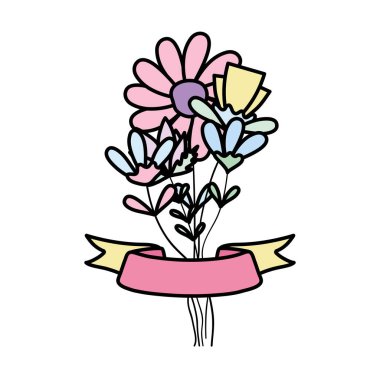 renk egzotik bitkiler ile şerit stil vektör çizim çiçek