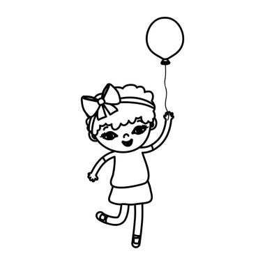 çizgi kız çocuk kıvırcık kısa saçlı ve balon vektör çizim