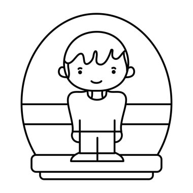 saç modeli ve rahat kıyafetler vektör çizim satırı mutlu çocuk