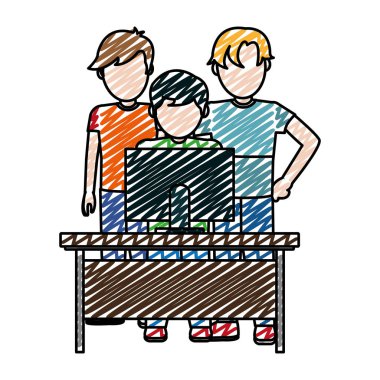 Erkek arkadaş ahşap Resepsiyon vektör çizim içinde bilgisayar grubu doodle