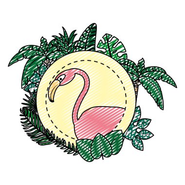 egzotik dalları ve yaprakları dekorasyon vektör çizim ile Flaman doodle