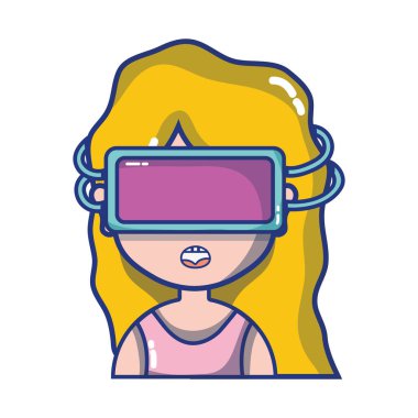 sanal video oyun vektör çizim için 3d gözlük ile gri tonlamalı kız