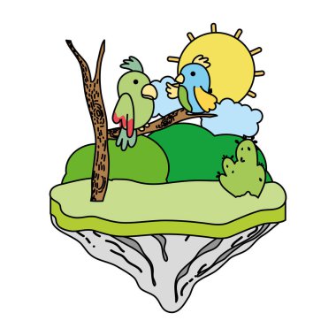 renk çift kuşlar ile float Adası vektör çizim dalında