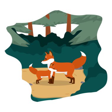 şirin fox hayvan oğlu peyzaj vecctor resimde