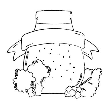 Grunge sağlıklı bitkiler suyu kavanoza şerit vektör çizim ile