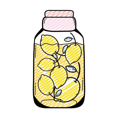 sağlıklı limon suyu doğada kavanoz vektör çizim doodle