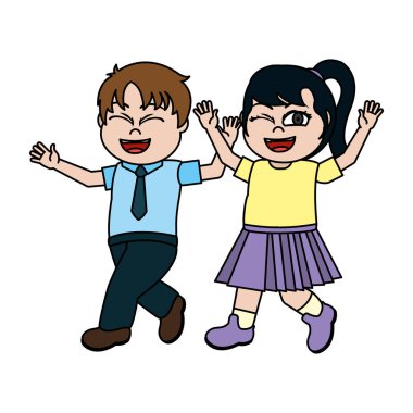 mutlu erkek ve kız saç modeli ile renk ve giysi illüstrasyon vektör