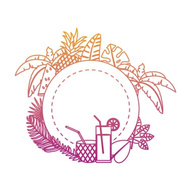 tropikal meyve ve dalları bitkiler vektör çizim ile bozulmuş çizgi daire