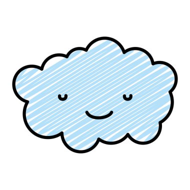 Doodle kawaii şirin ve mutlu bulut tüylü hava vektör çizim