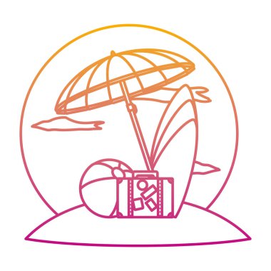 bozulmuş hattı açık şemsiye plaj topu ve sörf tahtası vektör çizim ile