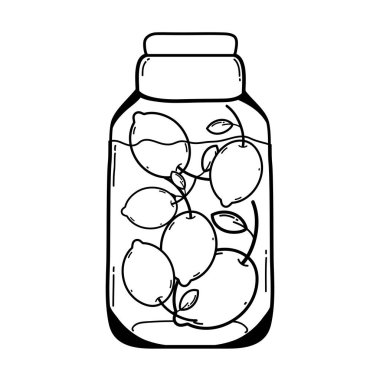 sağlıklı limon suyu doğada kavanoz vektör çizim çizgi