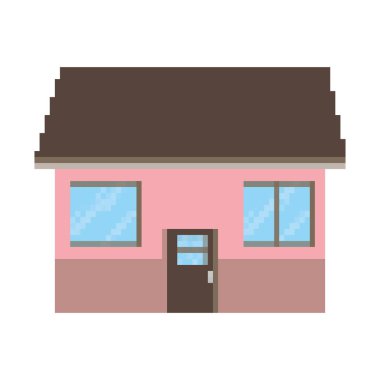 kapı ve çatı vektör çizim ile pixelated ev windows