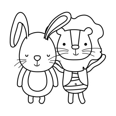 satır tavşan ve aslan sevimli arkadaşlar hayvan vektör çizim