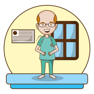 mutlu bir adam doktor ilaç Tekdüzen vektör çizim ile