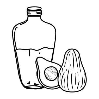 vektör çizim satırı lezzetli avokado meyve ve meyve suyu kavanoz