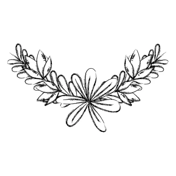 Grunge Nature Plante Branche Feuilles Avec Fleurs Vecteur Illustration — Image vectorielle