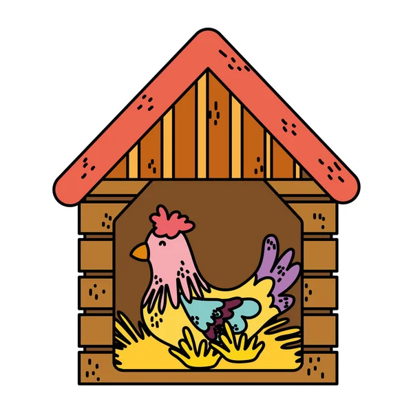 Color Hen House Laying Farm Eggs Vector Illustration — Stock Vector