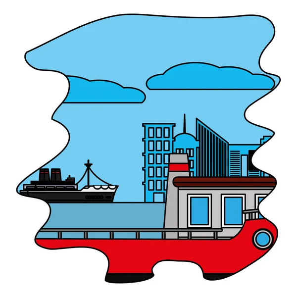 Transporte Entrega Buques Laterales Color Ilustración Vectores Marinos — Vector de stock