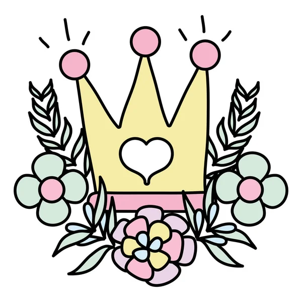 Färg Crown Objekt Med Grenar Blad Och Blommor Vektor Illustration — Stock vektor